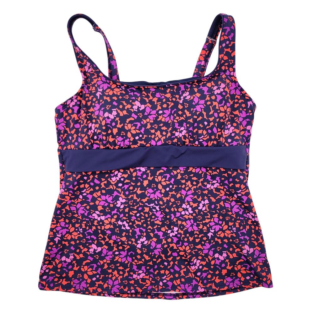 Lands' End Tankini Swim Top 10D Floral Empire Waist Removable Pads Adjustable
